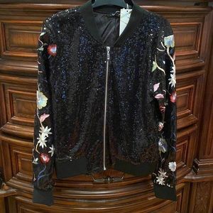 STUNNING 🤩 Black Sequin Embroidered STATEMENT Bomber Jacket